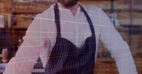 Sticker - Animation of financial data processing over caucasian male barista serving coffee