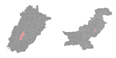 Sticker - Multan district map, administrative division of Pakistan. Vector illustration.