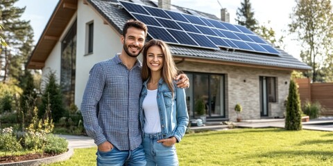 Sticker - Happy couple outside eco-friendly home