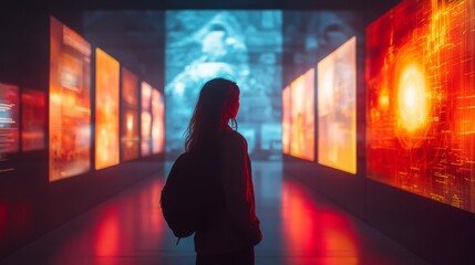 Wall Mural - Futuristic interactive museums with AI-curated exhibits based on visitor preferences: A museum where exhibits change based on real-time visitor data.