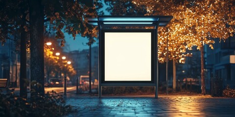 Wall Mural - Blank billboard in a city street at night.