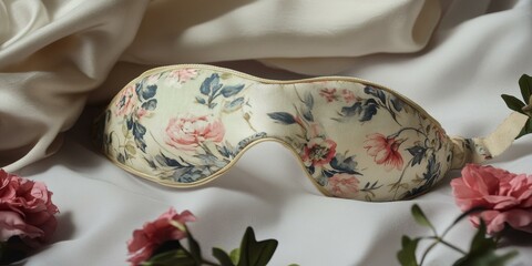 Poster - Floral eye mask on white fabric with roses.