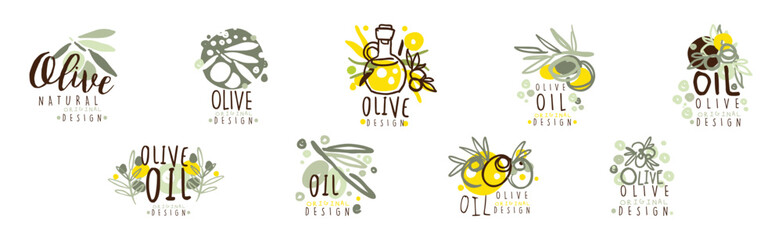 Wall Mural - Olive Organic and Natural Product Original Design Vector Set