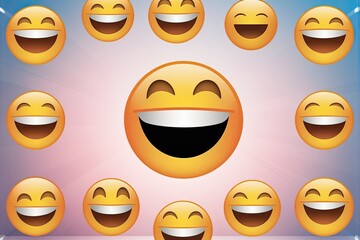 Wall Mural - Bright and Joyful Smiley Emoji Collection on Transparent Background