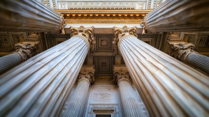 Canvas Print - A low-angle view of classical columns showcasing architectural grandeur and design.