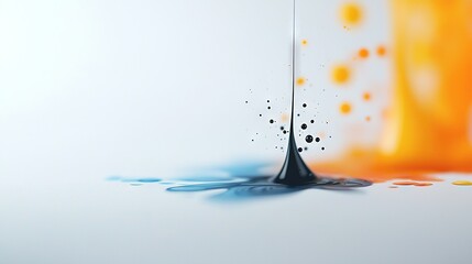 Wall Mural -   A close-up of a liquid droplet on a white background, featuring an orange-blue swirl in its center