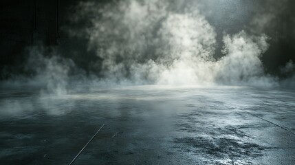 Concrete floor with smoky background – grunge industrial atmosphere, ideal for dark, mysterious designs and cinematic backdrops.