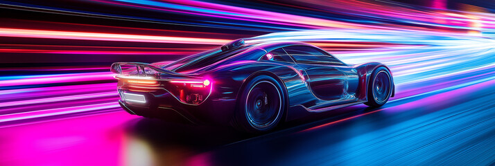 Wall Mural - Colorful Light Trails of Traffic Moving Through City Streets at Night, Long Exposure Photography Creating Vibrant and Dynamic Motion Effects, Abstract Light Art