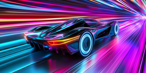 Wall Mural - Colorful Light Trails of Traffic Moving Through City Streets at Night, Long Exposure Photography Creating Vibrant and Dynamic Motion Effects, Abstract Light Art