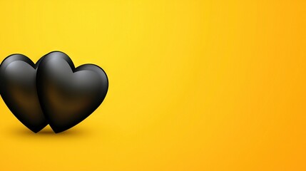 Wall Mural -   A black couple of hearts rest on a yellow and yellow canvas with a black heart leaning to the left in the foreground