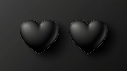 Wall Mural -   A pair of black hearts resting together on a black background, forming the shape of two hearts