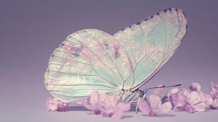   Butterfly on purple with flowers foreground and blue background