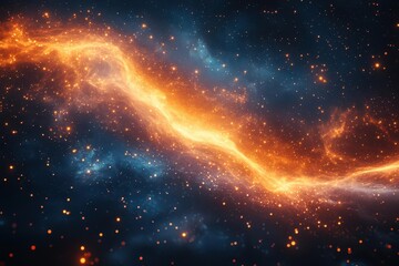 Wall Mural - cosmic nebula swirling with vibrant hues stars twinkling amidst golden dust particles dark blue backdrop creating depth celestial energy pulsating through the ethereal composition