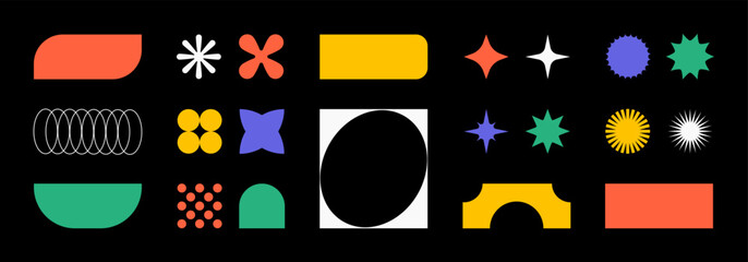 Wall Mural - abstract retro shapes, basic brutal forms and figures in y2k aesthetics, vintage stickers, logos, la