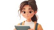 © Sarawut - Animated girl studying on a tablet, 3D style, transparent background, focused expression as she navigates through learning content.