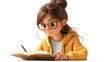 © Sarawut - Animated girl studying on a tablet, 3D style, transparent background, focused expression as she navigates through learning content.