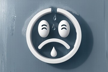 Wall Mural - 3D Sad Emoticon with Sweat Drop on Transparent Background