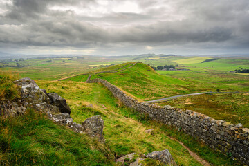 Wall Mural - crags and hadrian's wall at caw gap. hadrian's wall is a world heritage site in the beautiful northu