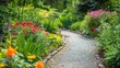 © filmanana - Colorful garden path with blooming flowers and lush greenery in a serene park