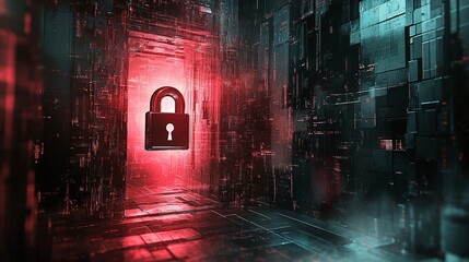 Wall Mural - abstract cyberspace background featuring digital padlock ideal for illustrating secure network, data