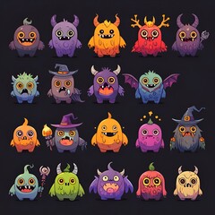 Wall Mural - Collection of Colorful Cartoon Monsters for Halloween