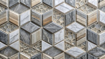 Wall Mural - A geometric pattern of cubes with a metallic surface.