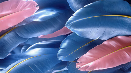 Artistic depiction of blue and pink leaves intertwined gracefully, highlighting harmony and elegance in this vibrant, contemporary image.