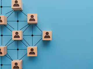 people on wooden blocks connected with black lines, representing socializing and networking in busin