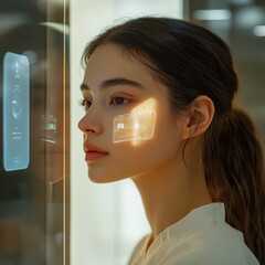 Futuristic smart mirrors providing AI-generated health and beauty recommendations: Mirrors that analyze usersâ€™ appearance to suggest skincare routines or outfits. --stylize 250 --v 6.1 Job ID