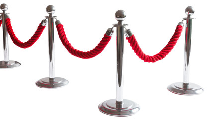 Stanchions with red velvet on transparent background