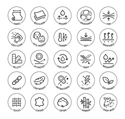 set icons for functional fabric, clothing. the outline icons are well scalable and editable. contras