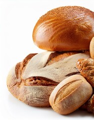 Wall Mural - Bread assortment, different types of bread, isolated on white background, full depth of field
