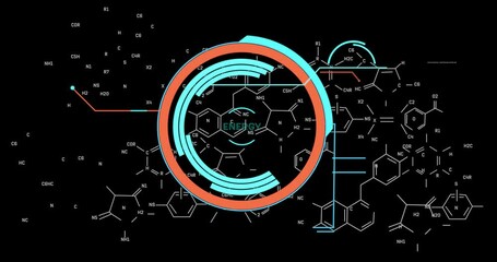 Poster - Animation of digital data processing over connections on black background