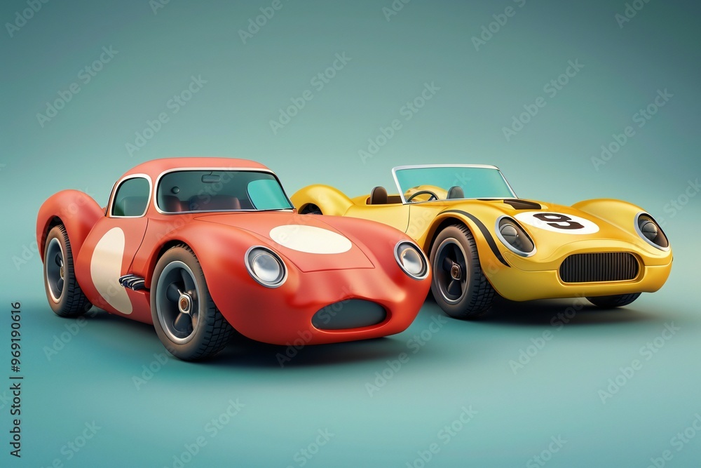 Cute cartoon style sports cars, different designs, 3D render , created ...