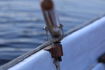 Wall Mural - Close-up of a metal object on a boat, useful for various marine-themed contexts