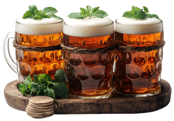 a group of glasses of beer