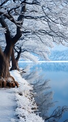 Canvas Print - Frost-Covered Trees on a Cold Winter Day  