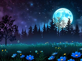 Sticker - Nighttime Forest with Full Moon