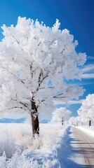 Canvas Print - Frost-Covered Trees on a Cold Winter Day  