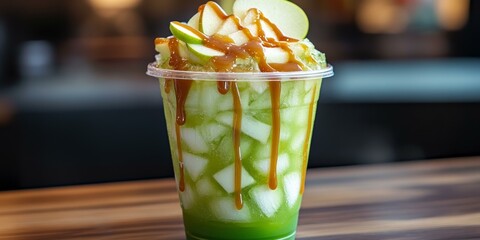 Apple ice drink with caramel drizzle.