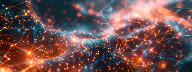 Wall Mural - Macro shot of neural network in the human brain with futuristic lights