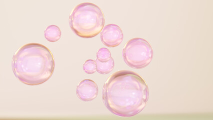 Wall Mural - 3d rendering cosmetics pearl serum bubbles on defocus background. collagen bubbles design. moisturiz