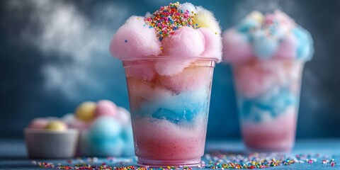 Wall Mural - Colorful cotton candy drink with sprinkles.