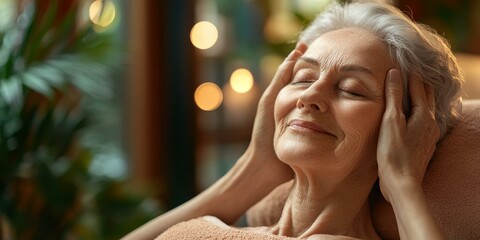 Wall Mural - Senior woman receiving a relaxing face massage.