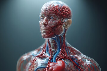 Human body with glowing neurons visualization.