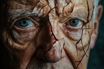 Wall Mural - A shattered broken face of an elderly man 