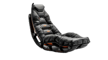 Modern black leather gaming chair with orange accents isolated transparent background