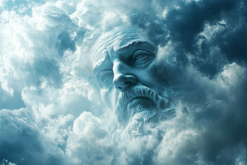 Wall Mural - A close up of wise face in clouds, evoking sense of divinity and serenity