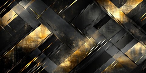 Wall Mural - Abstract Geometric Design with Black and Gold Metallic Accents