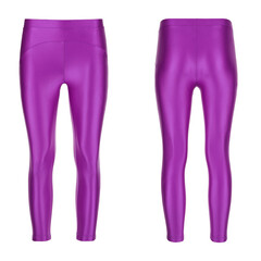 Wall Mural - Purple shiny leggings front and back isolated on white background